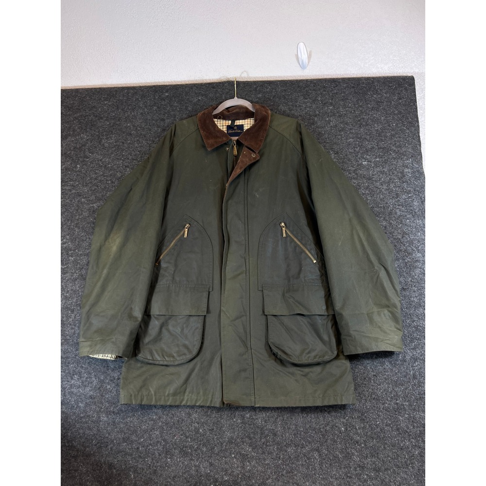 VTG Brooks Brothers Waxed Cotton Field Jacket British Millerain Olive Green XL